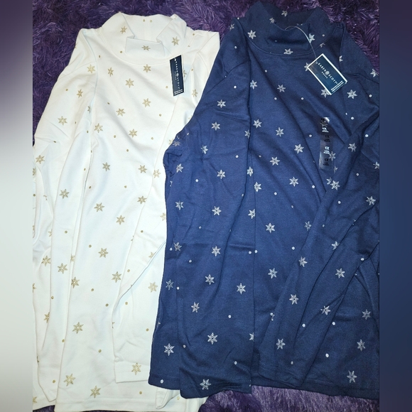 Karen Scott Long Sleeve Tops - Navy and Ivory with Star Design - Picture 1 of 1